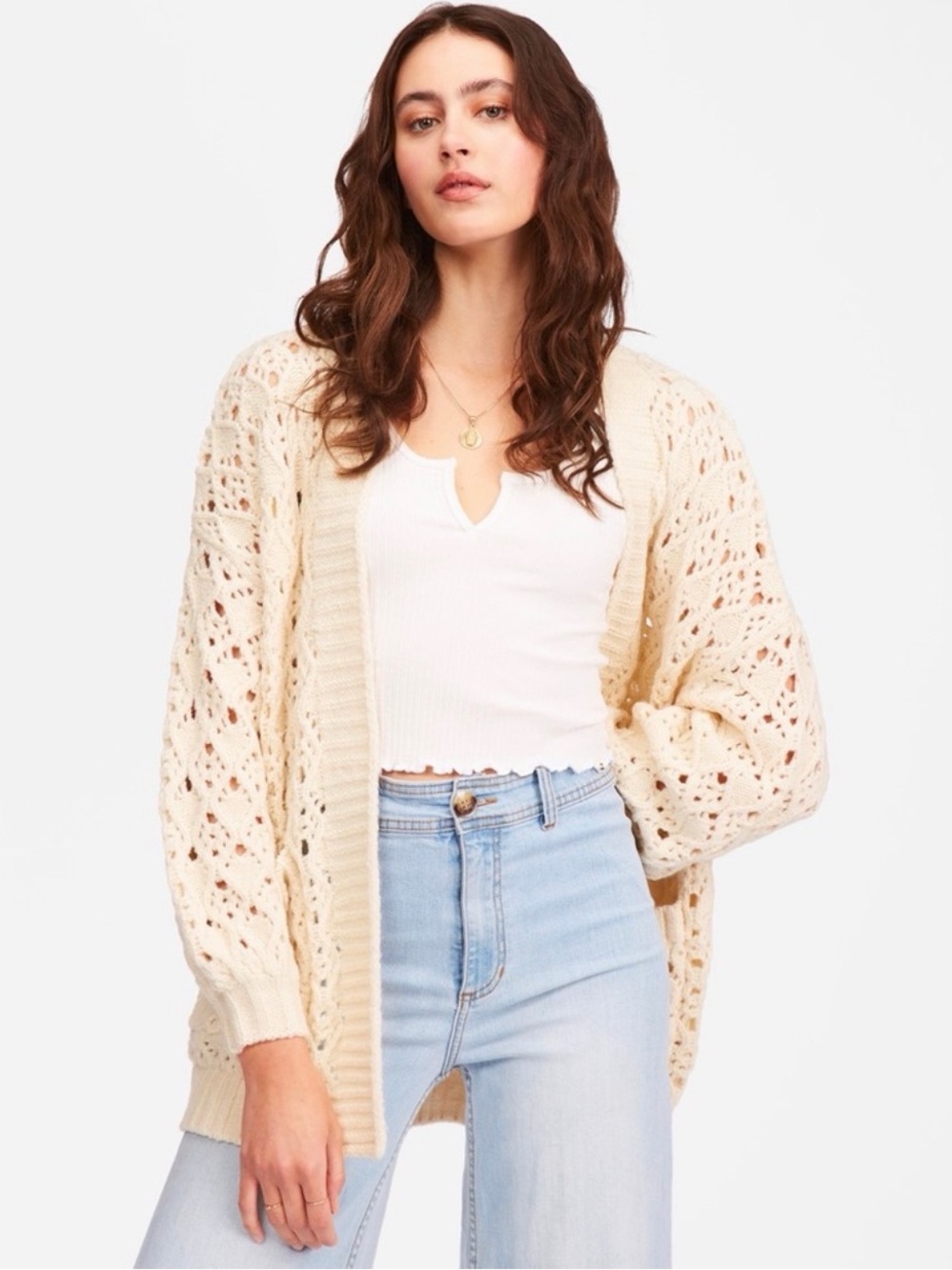Billabong Cream Open-Knit Relaxed Cardigan